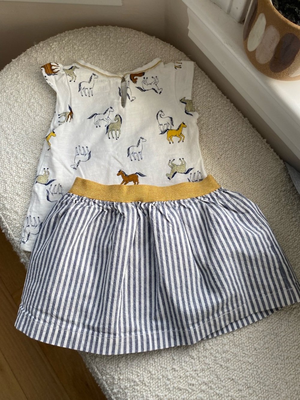Horse Print Top & Coordinating Striped Skirt Set